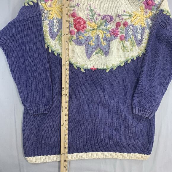 Cullinane Hand Knit Vintage Sweater Floral Shoulder Padded Womens Size Large - Picture 8 of 9